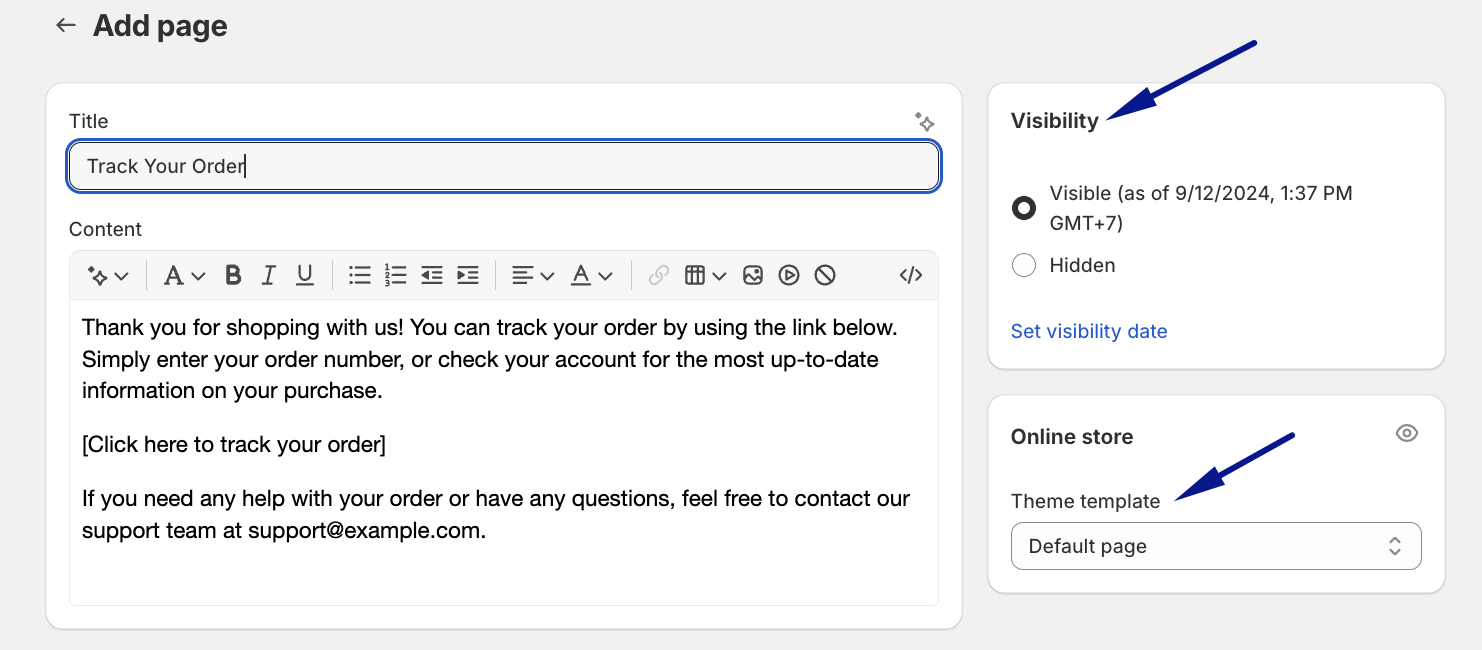 Include Link to Order Page Shopify